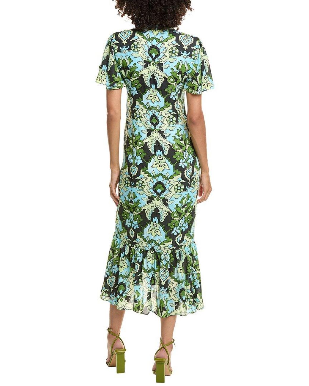 Cinq À Sept Green Damask Peeta Dress