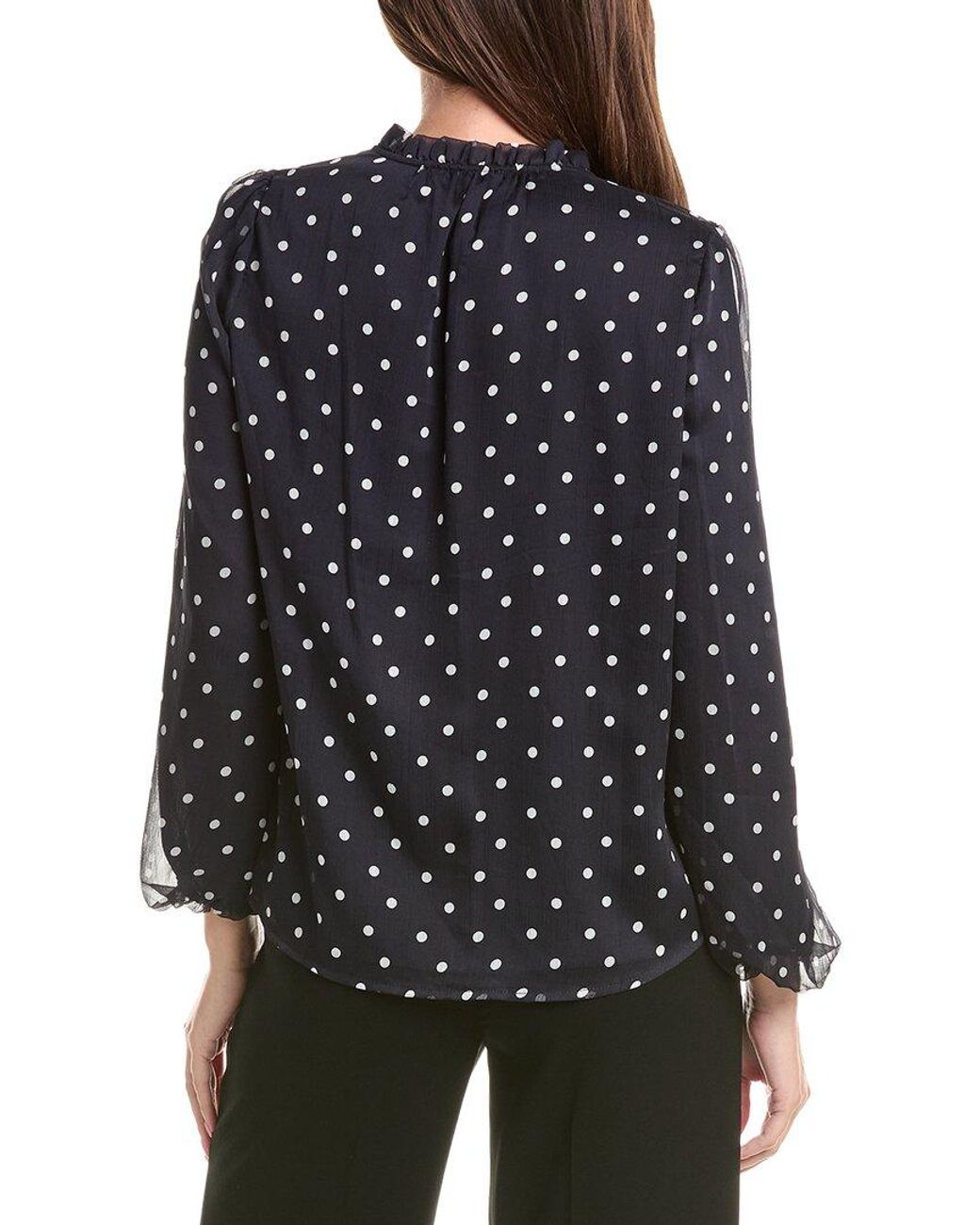 Adrianna Papell Black Printed Ruffle Tie Neck Chiffon Woven Top