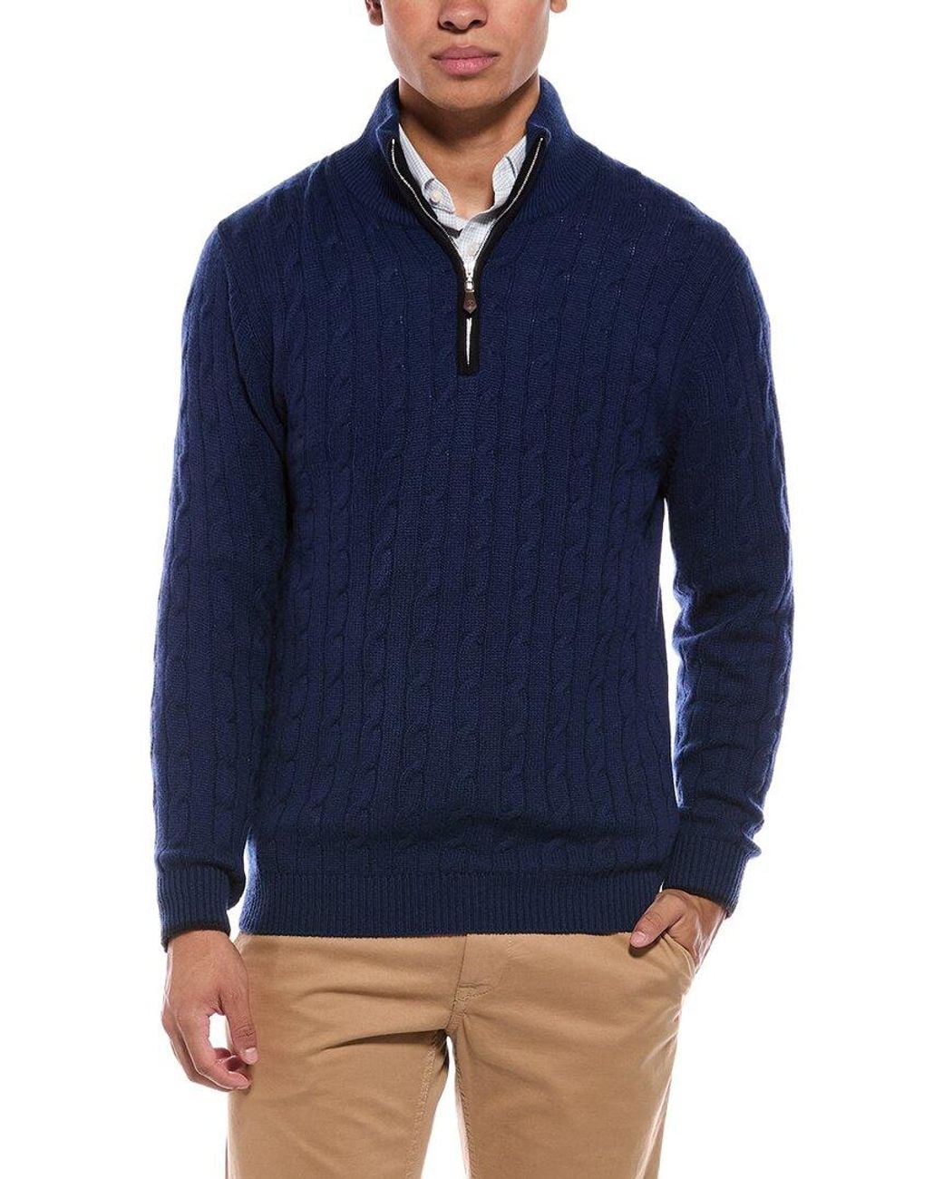 N.Peal Cashmere Blue Albemarle Cable Cashmere 1/2-Zip Sweater for men