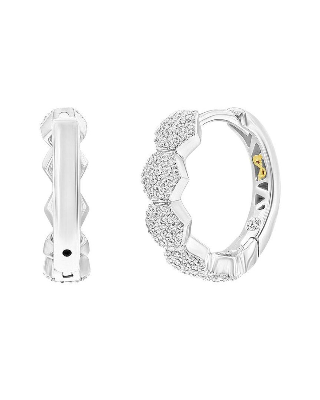 Suzy Levian White 14k 0.35 Ct. Tw. Diamond Flower Huggie Hoops
