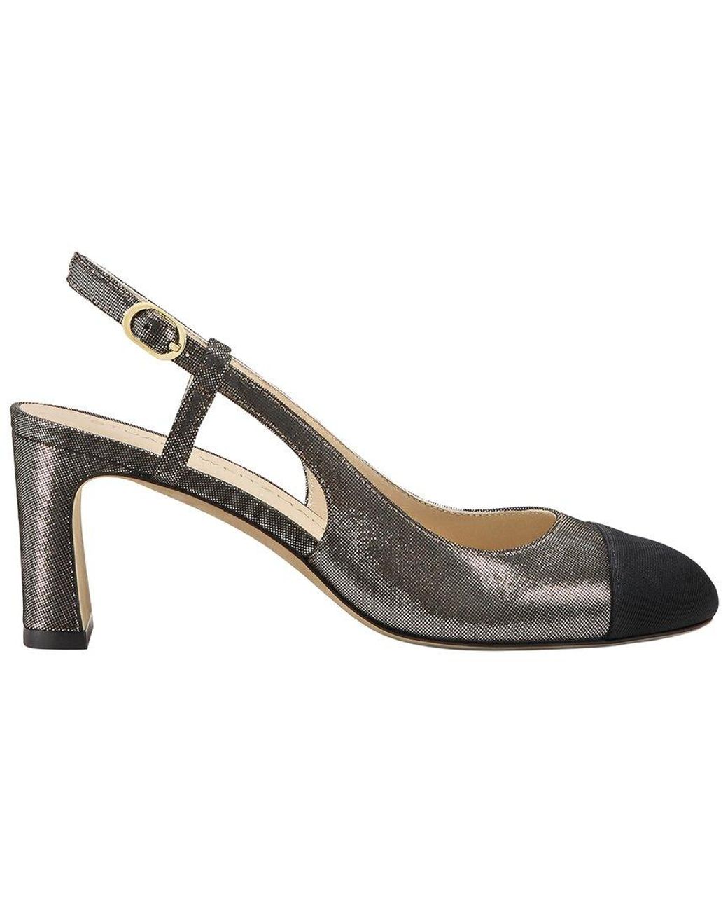 Stuart Weitzman Metallic Babette Cap-Toe Leather & Grosgrain Slingback 60 Pump