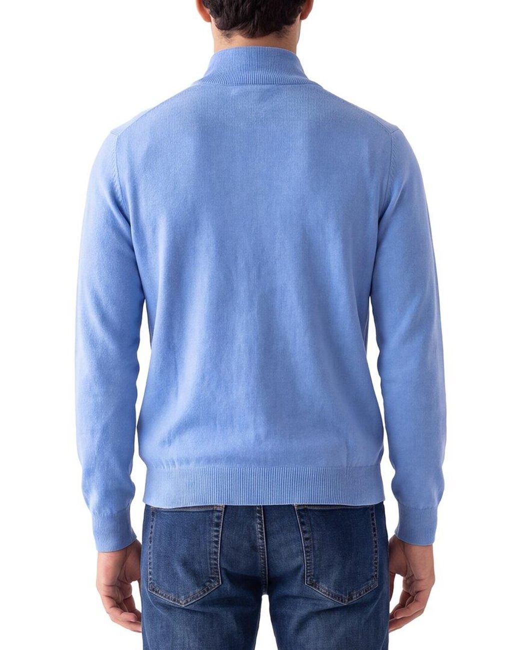 Gran Sasso Blue 100% Cashmere 1/4-Zip Mock Neck Sweater for men