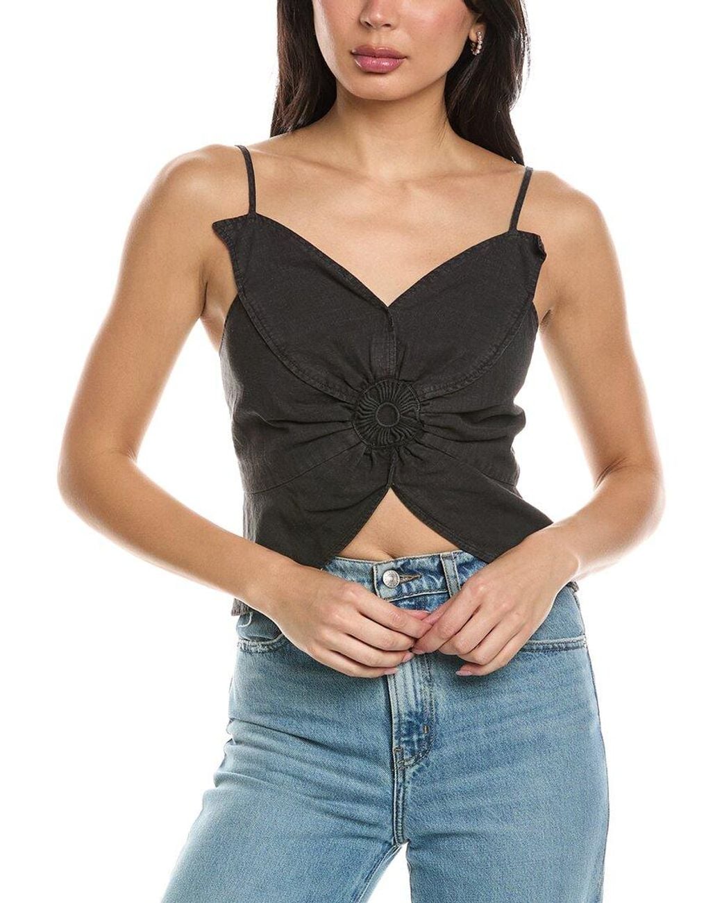 Young Fabulous & Broke Black Fleur Linen-Blend Top