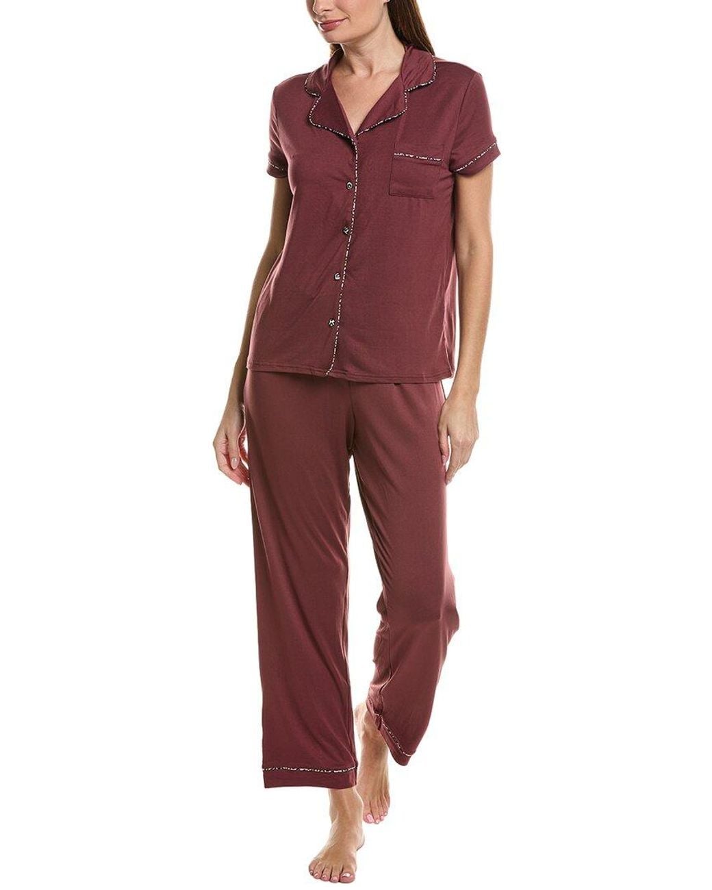 THREAD & STITCH Red 2pc Notch Collar Top & Pant Pj Set