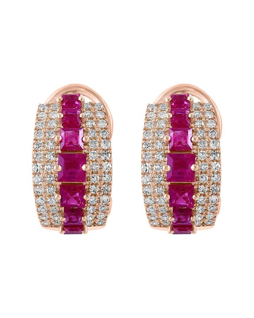 Effy Fine Jewelry Pink 14K Rose 1.80 Ct. Tw. Diamond & Ruby Earrings