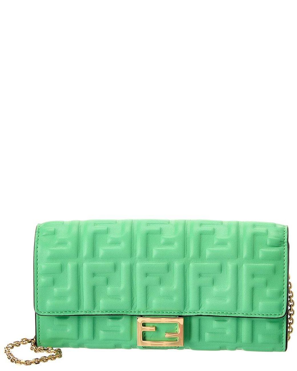 Fendi Baguette Leather Wallet On Chain in Green | Lyst