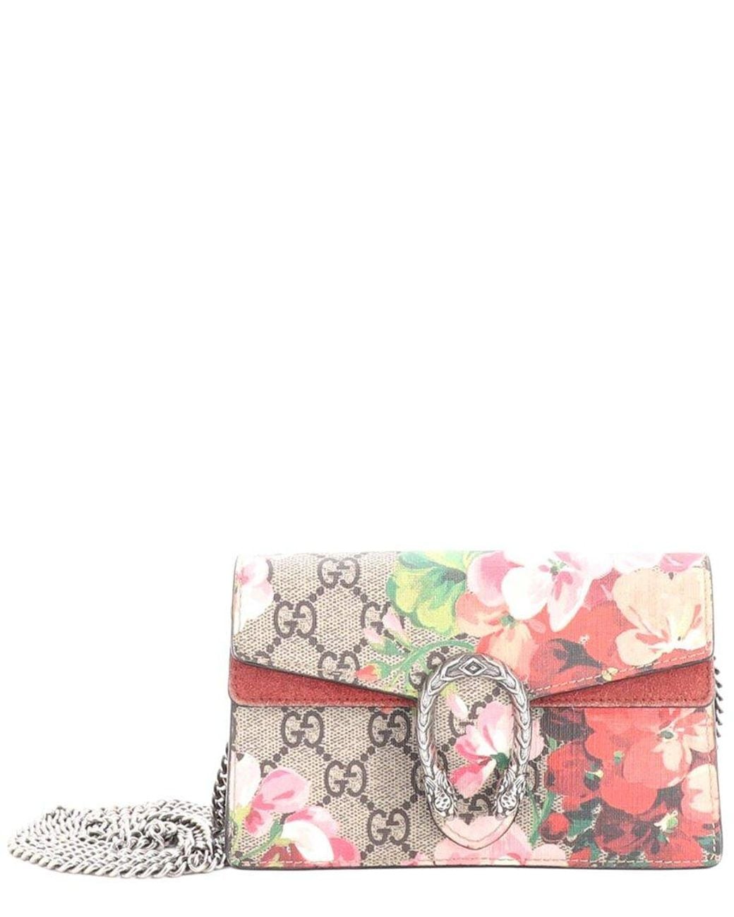Gucci Pink Gg Coated Canvas Dionysus Bag Blooms Print Super Mini (Authentic Pre-Loved)