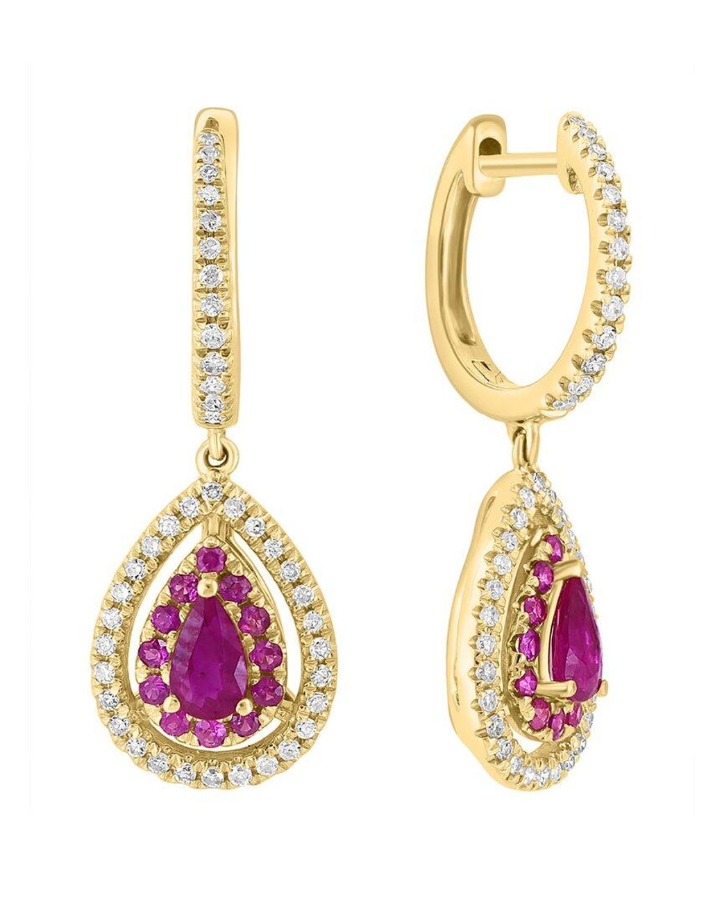 Effy Fine Jewelry Metallic 14k 1.14 Ct. Tw. Diamond & Ruby Earrings