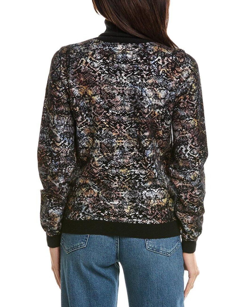 Brodie Cashmere Black Felicity Foiled Snake Roll Neck