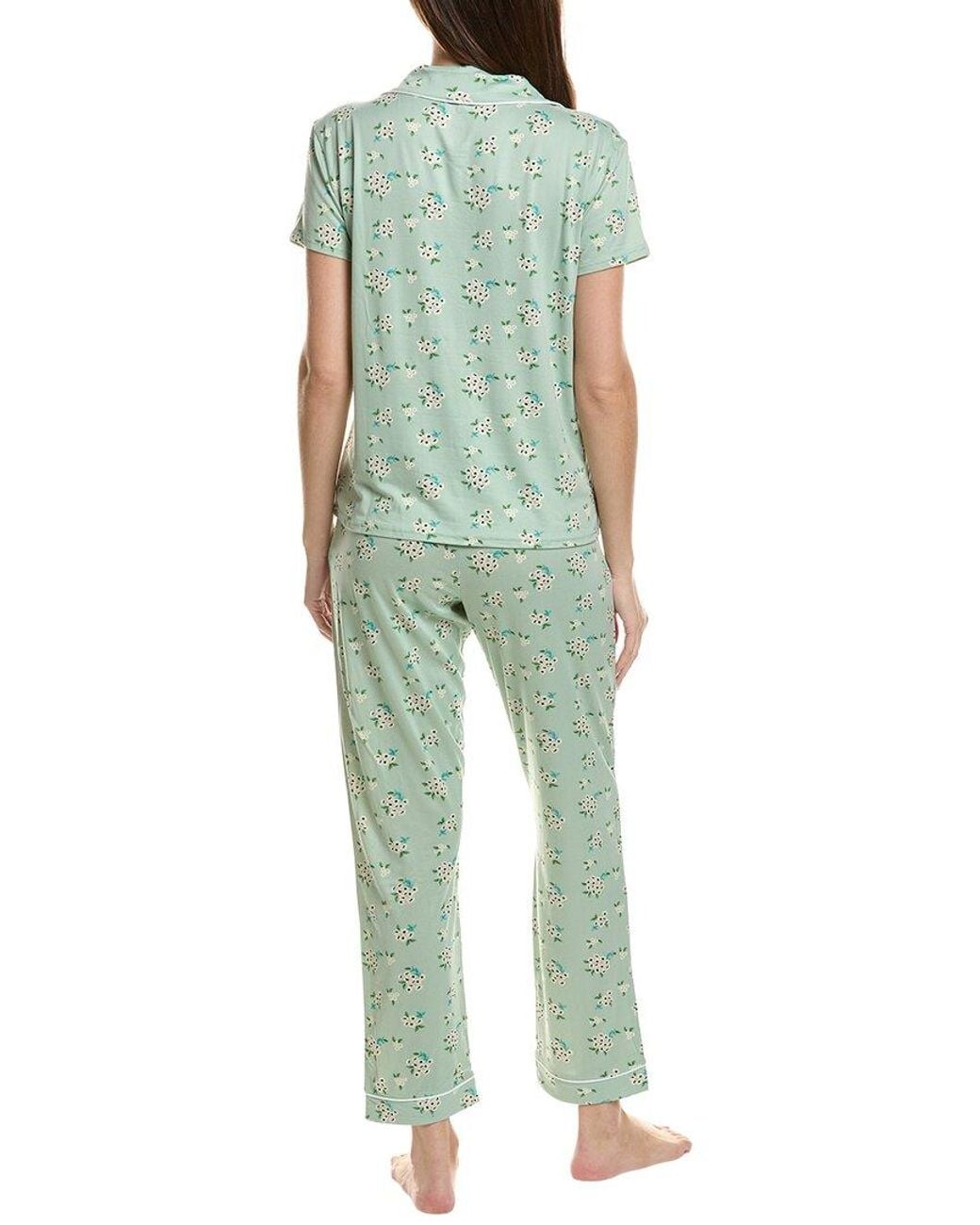 THREAD & STITCH Green 2Pc Notch Collar Top & Pant Pj Set