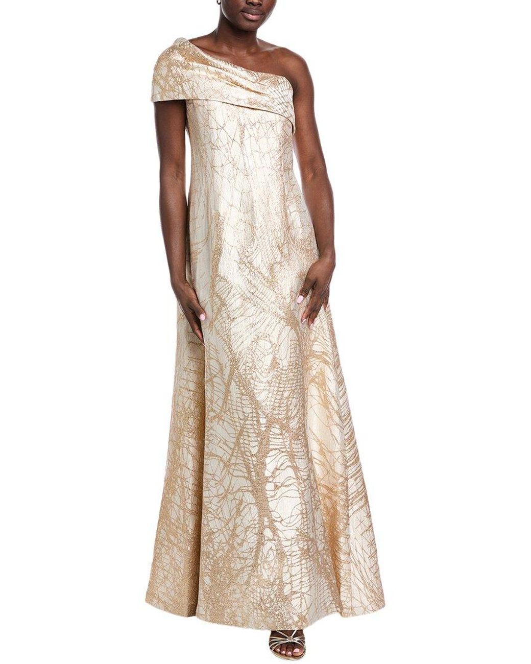 Teri Jon Natural One-Shoulder Jacquard Gown