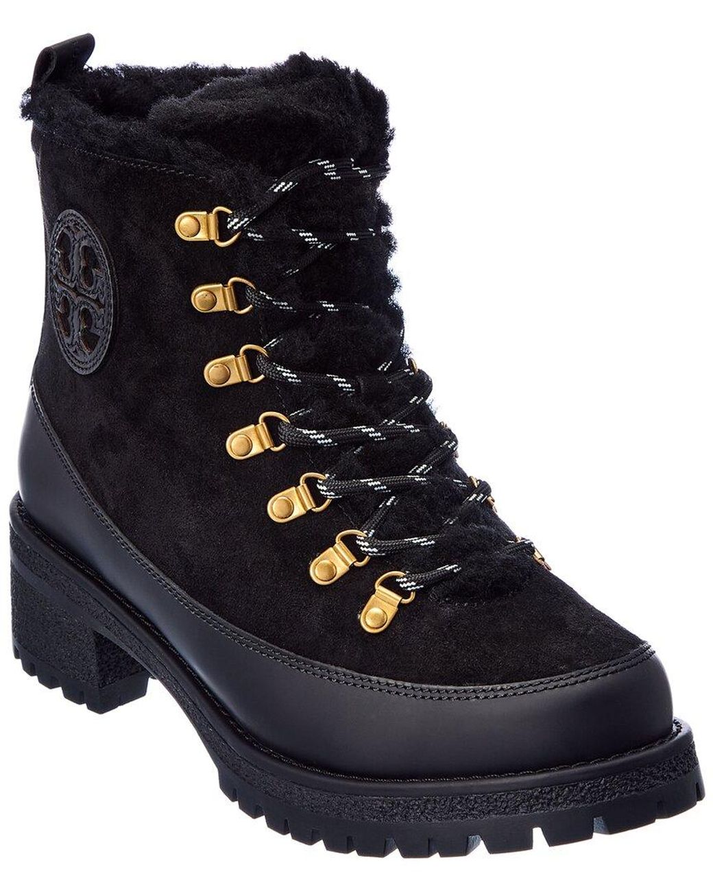 Tory Burch Thea Suede & Shearling Boot in Black | Lyst