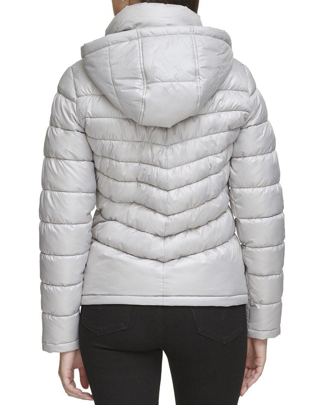 Kenneth Cole Gray Short Zip Puffer Coat