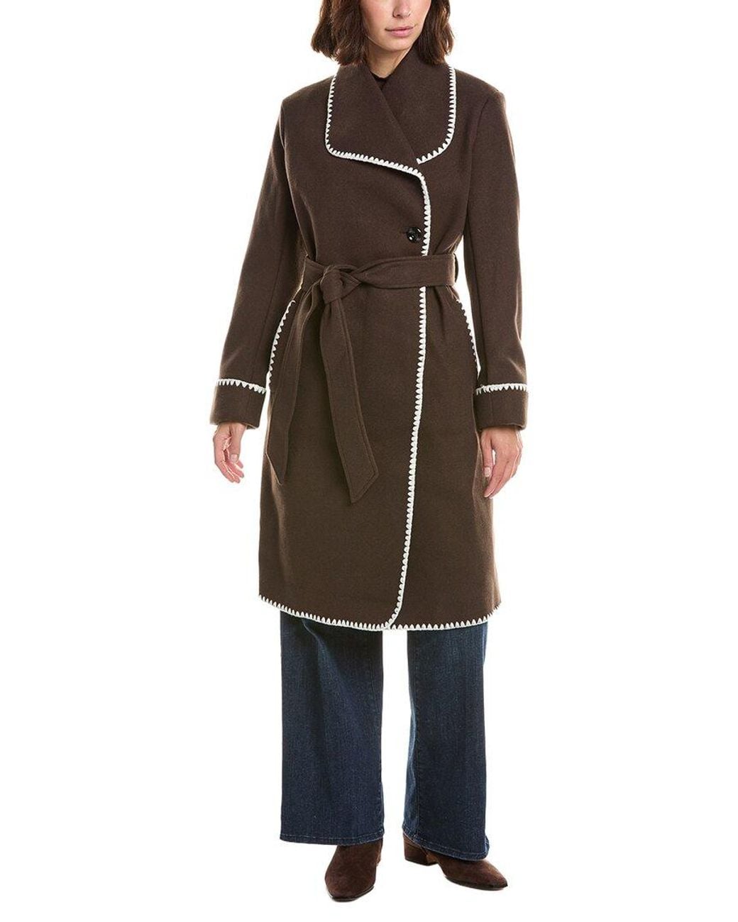 Ellen Tracy Brown Doubleface Wrap Coat