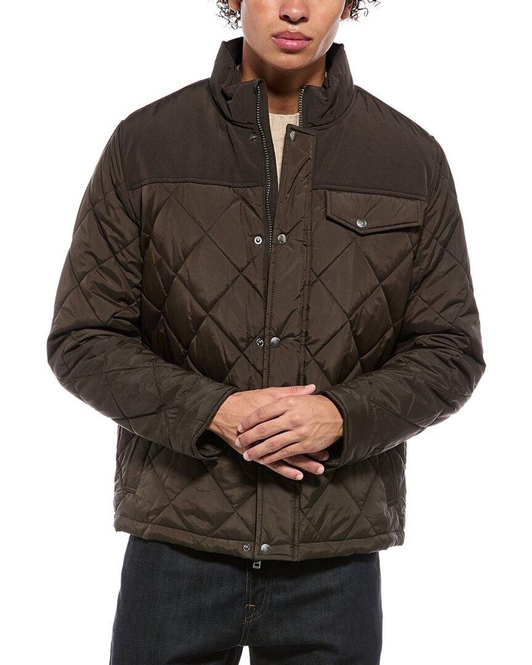 Cole Haan Brown Signature Diamond Quilted Mixed Media Jacket for men