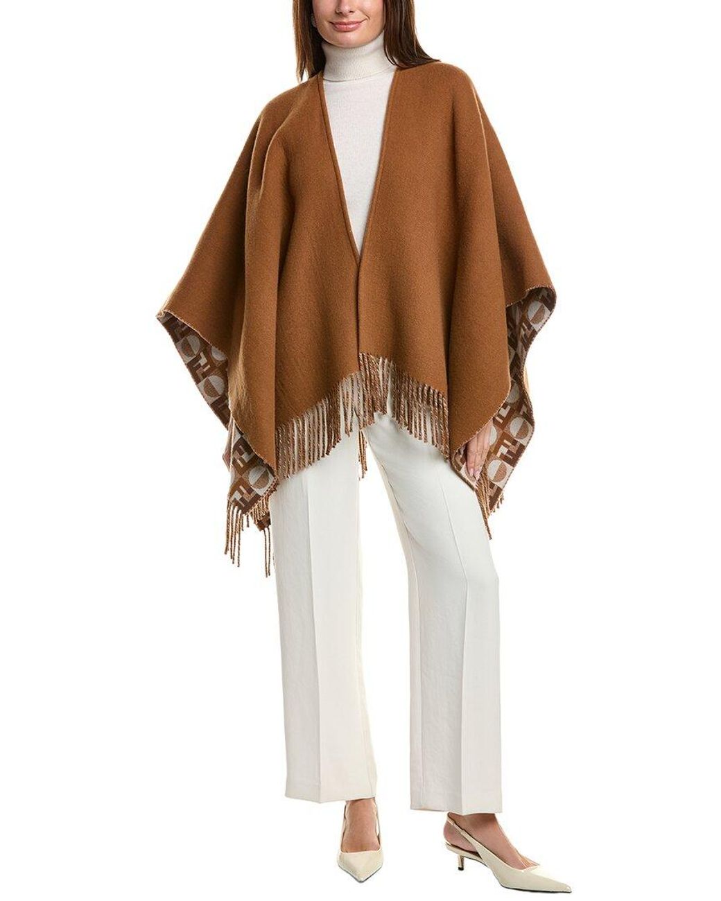 Fendi Ff Reversible Wool Cashmere-blend Poncho in Brown Lyst UK