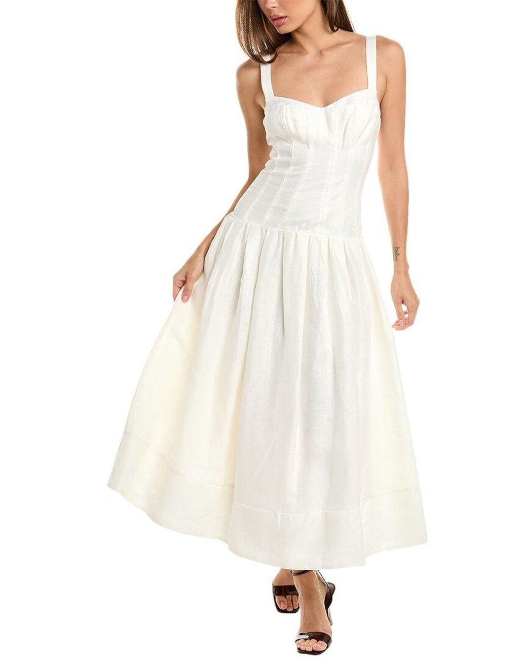 Nicholas Makenna Drop Waist Corset Linen Midi Dress in White | Lyst Nicholas Makenna Drop Waist Corset Linen Midi Dress in White | Lyst