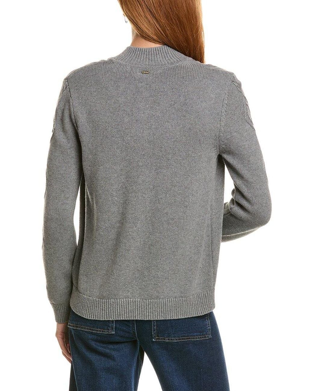 St. John Gray Cashmere-Blend Cable Zip Jacket