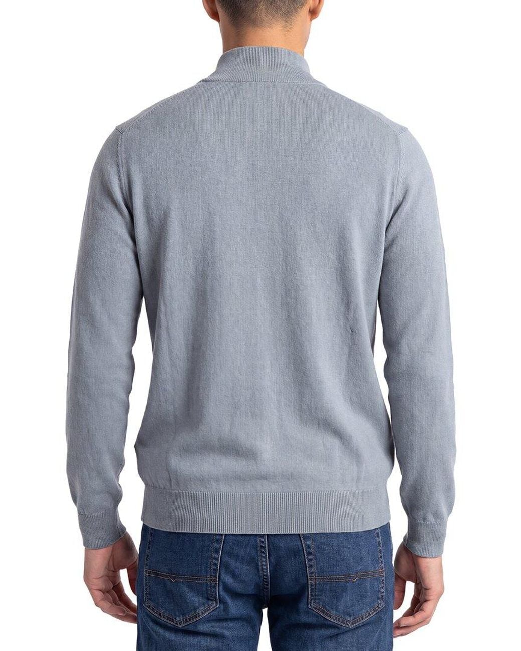 Gran Sasso Blue 100% Cashmere 1/4-Zip Mock Neck Sweater for men