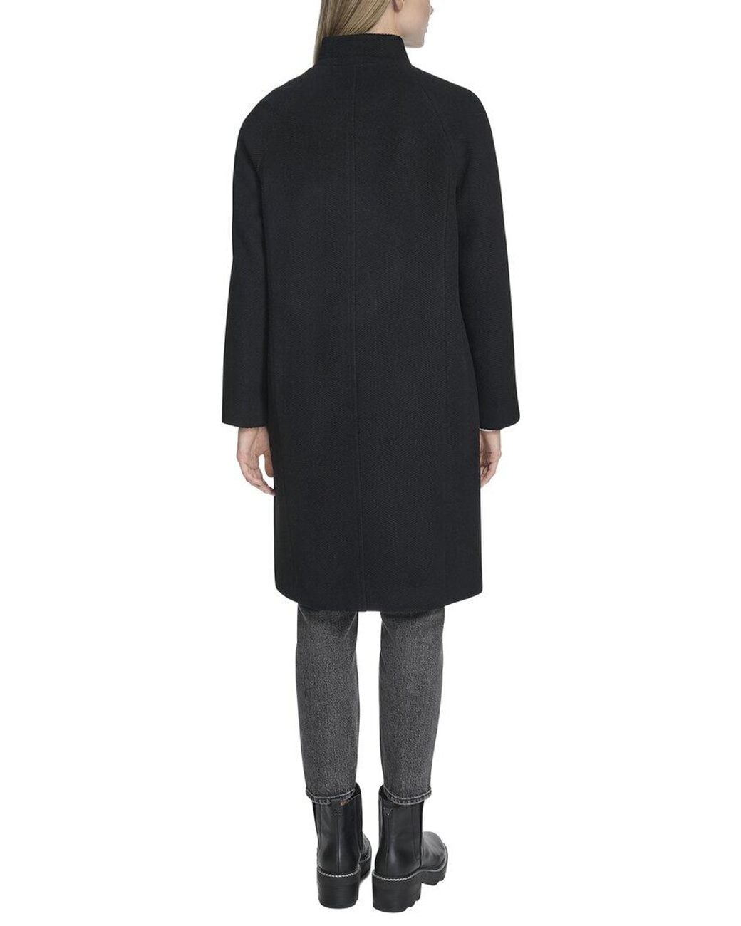 Cole Haan Black Chevron Wool Coat