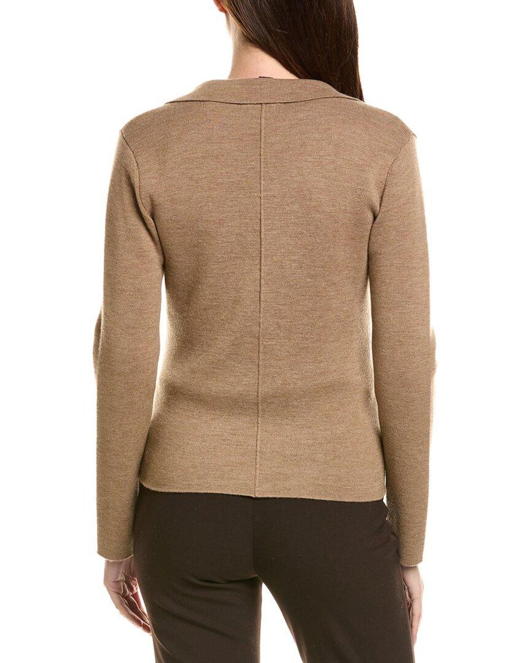 Bruno Magli Natural Contrast Trim V-Neck Wool Cardigan