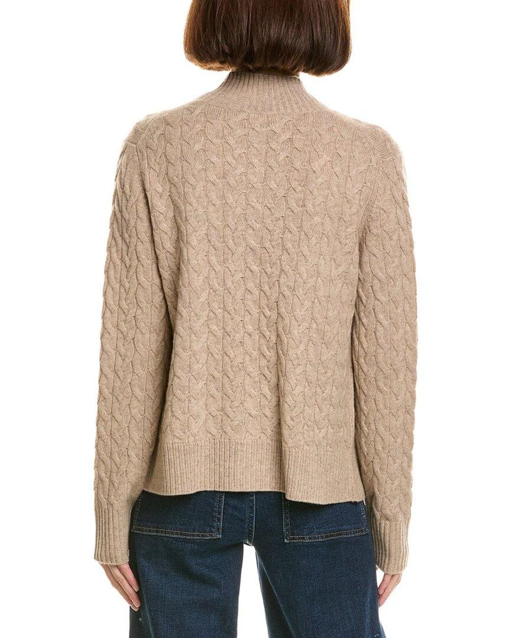 InCashmere Natural Mock Neck Wool & Cashmere-Blend Cable Cardigan
