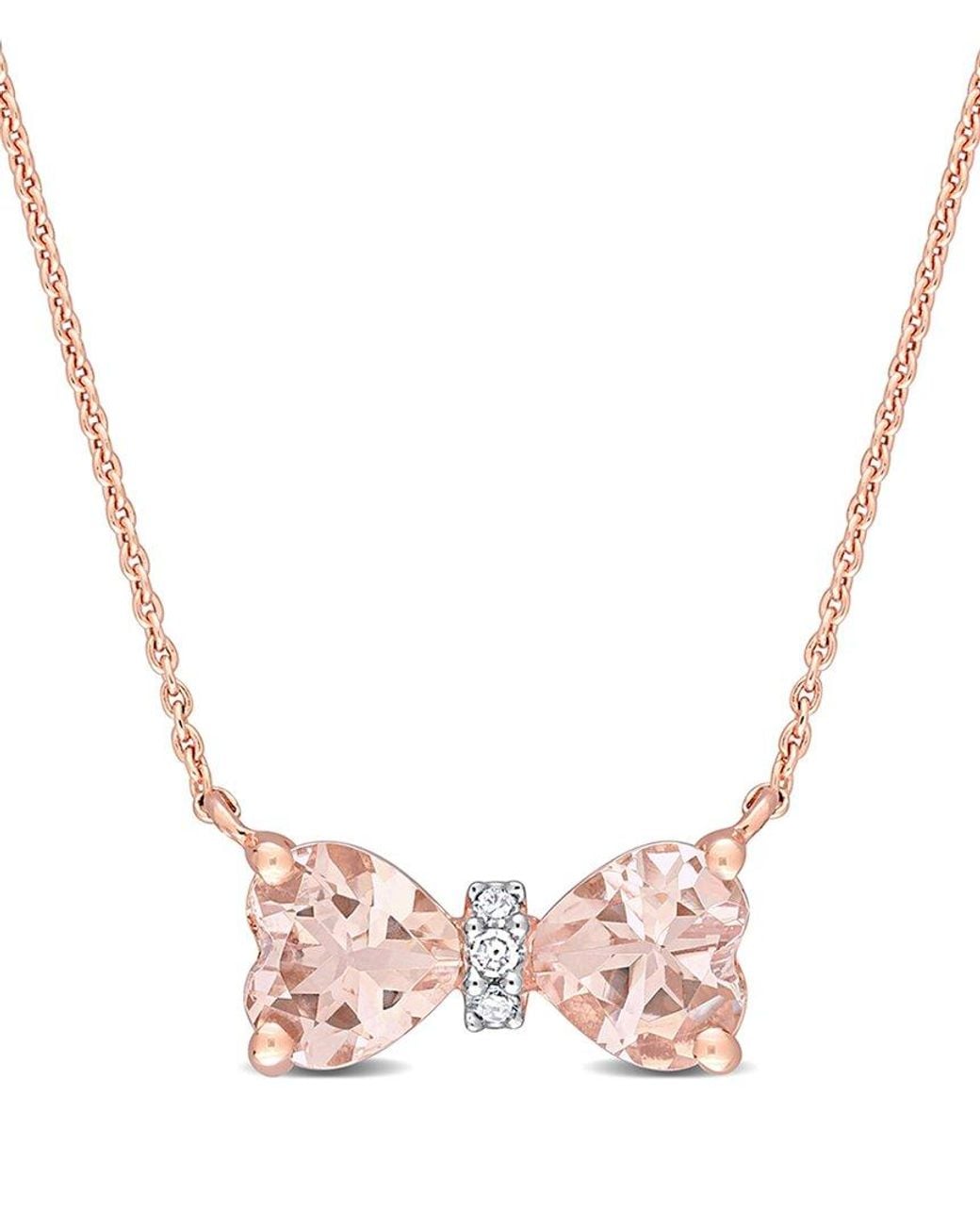 Rina Limor Pink 10k Rose Gold 1.01 Ct. Tw. Diamond & Morganite Bow Necklace