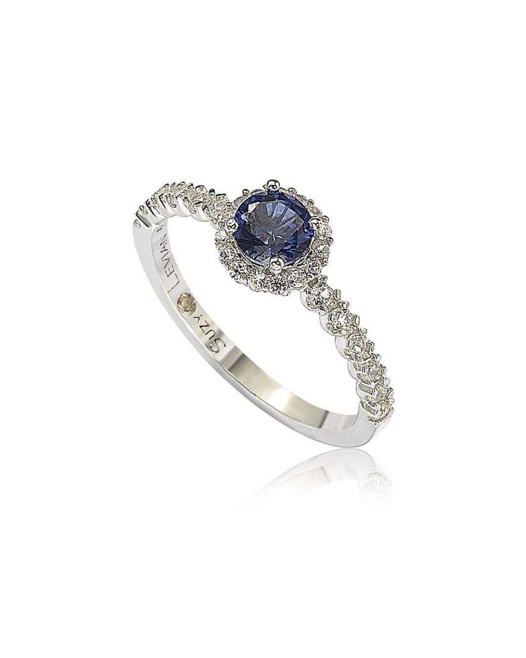 Suzy Levian White Silver 0.02 Ct. Tw. Diamond & Sapphire Half-eternity Ring