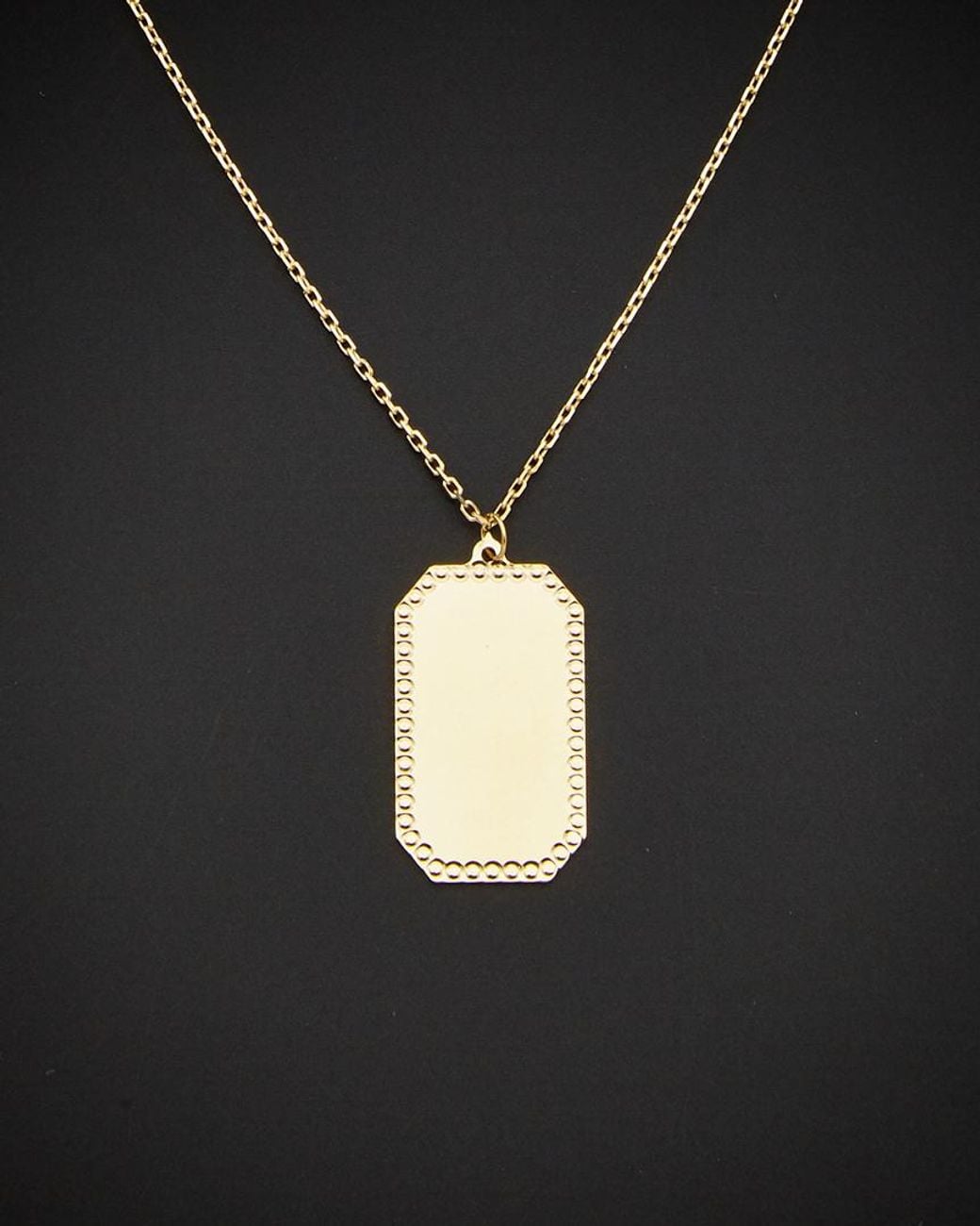 Italian Gold Black 14k Rectangular Border Plaque Pendant Adjustable Length Necklace