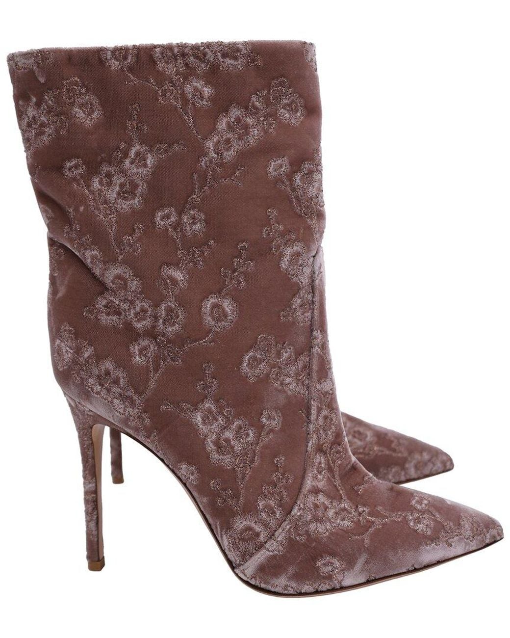 Gianvito Rossi Brown Satin Velvet Embroidered Bootie (authentic Pre-loved)