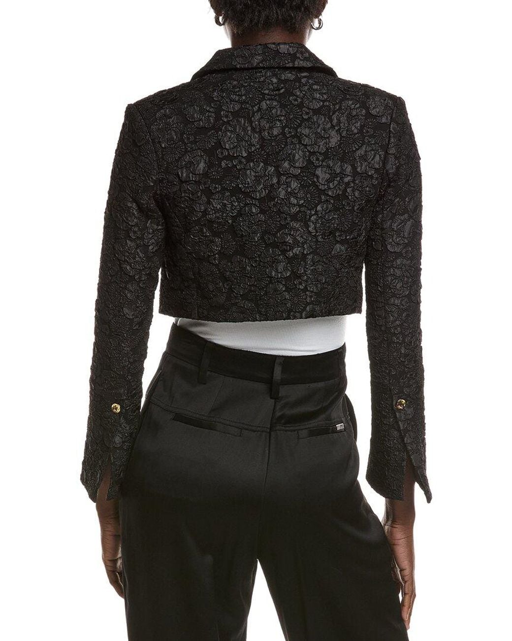 Ganni Black Stretch Jacquard Cropped Blazer