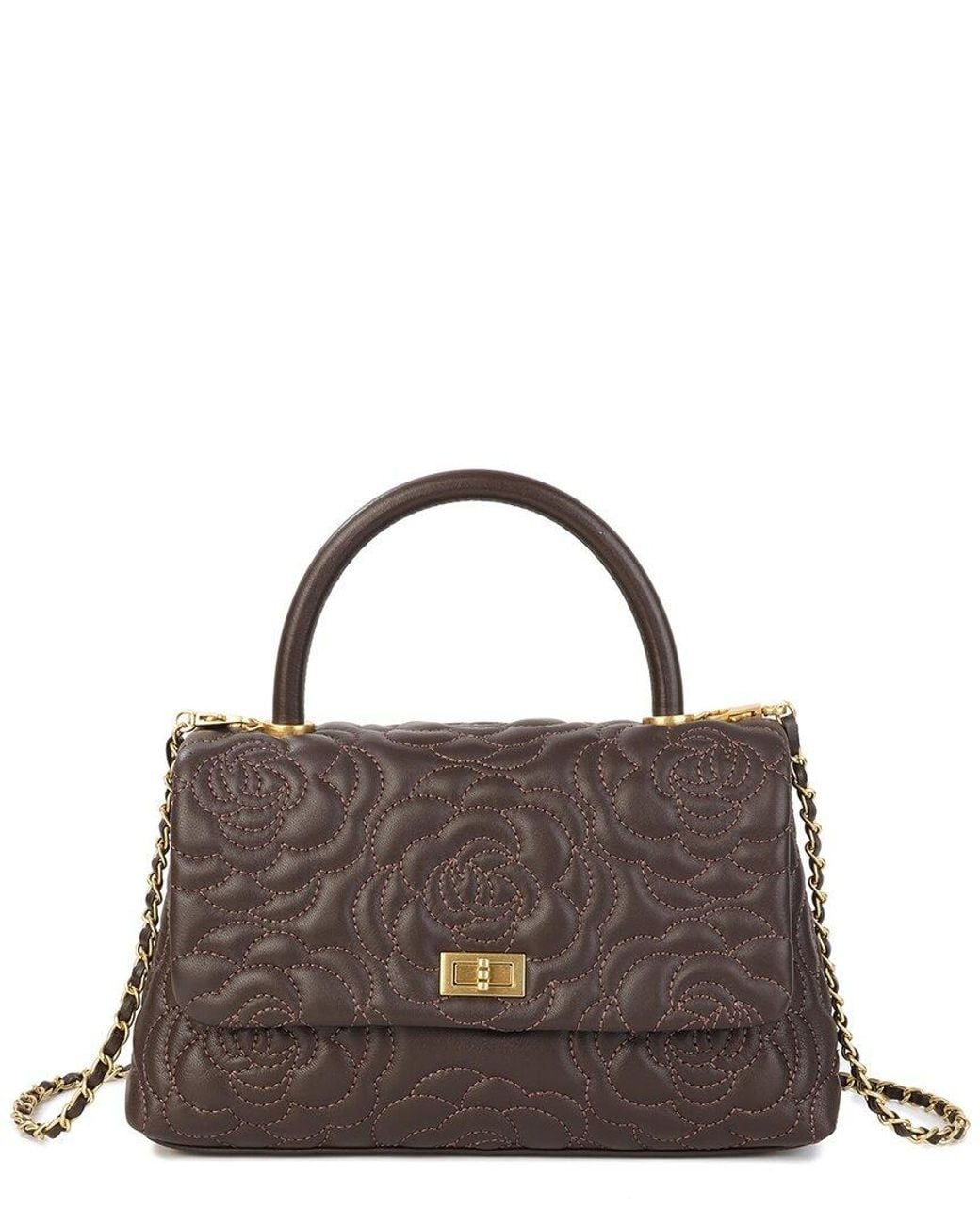 Tiffany & Fred Paris Brown Floral Quilted Leather Top Handle Satchel