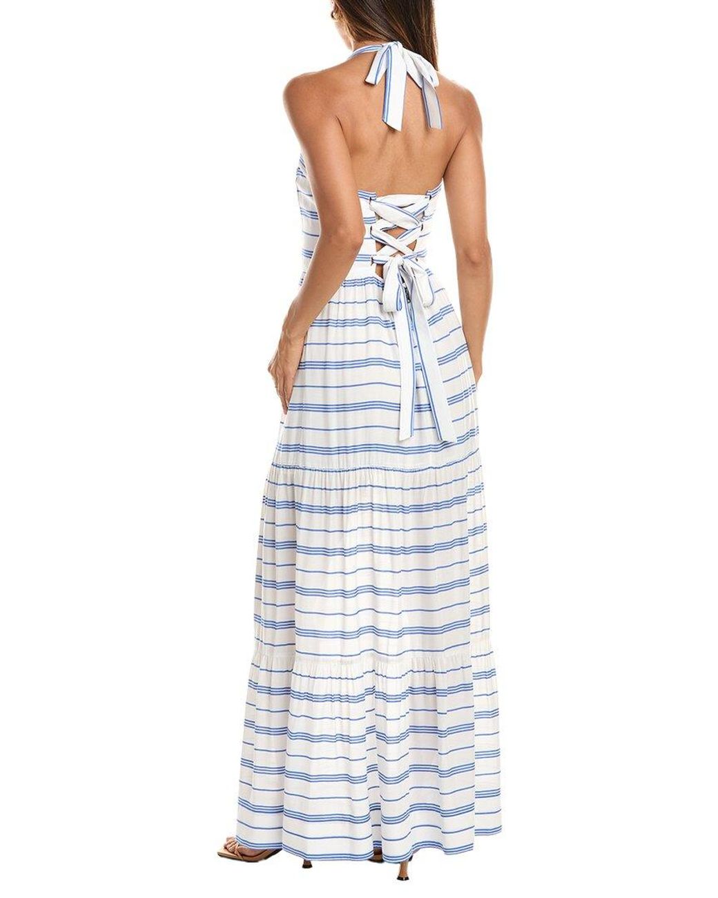 Alice + Olivia Blue Saige Halter Tiered Maxi Dress