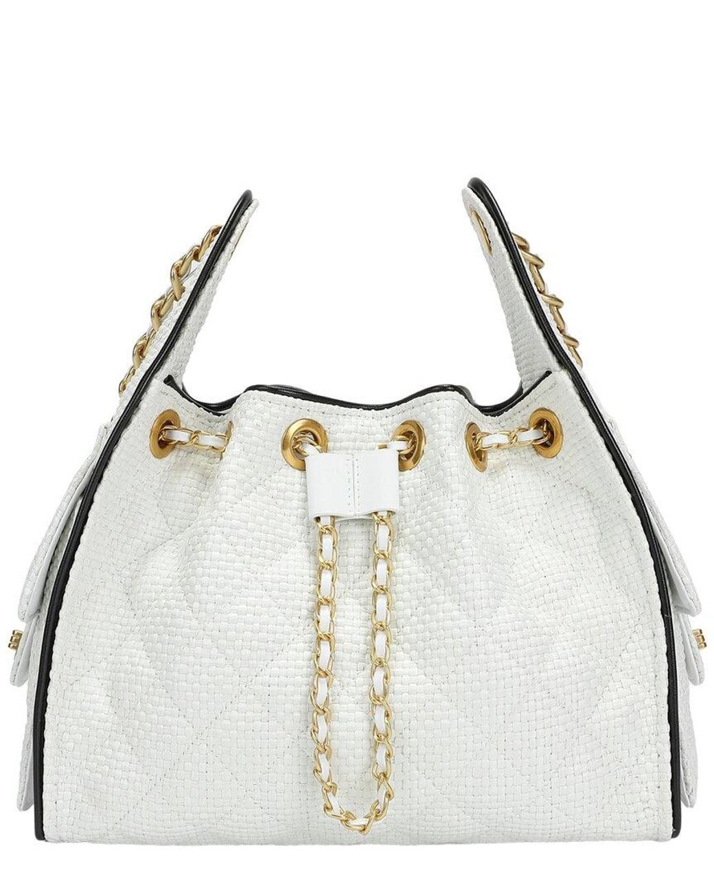 Tiffany & Fred Paris White Woven Canvas Shoulder Bag