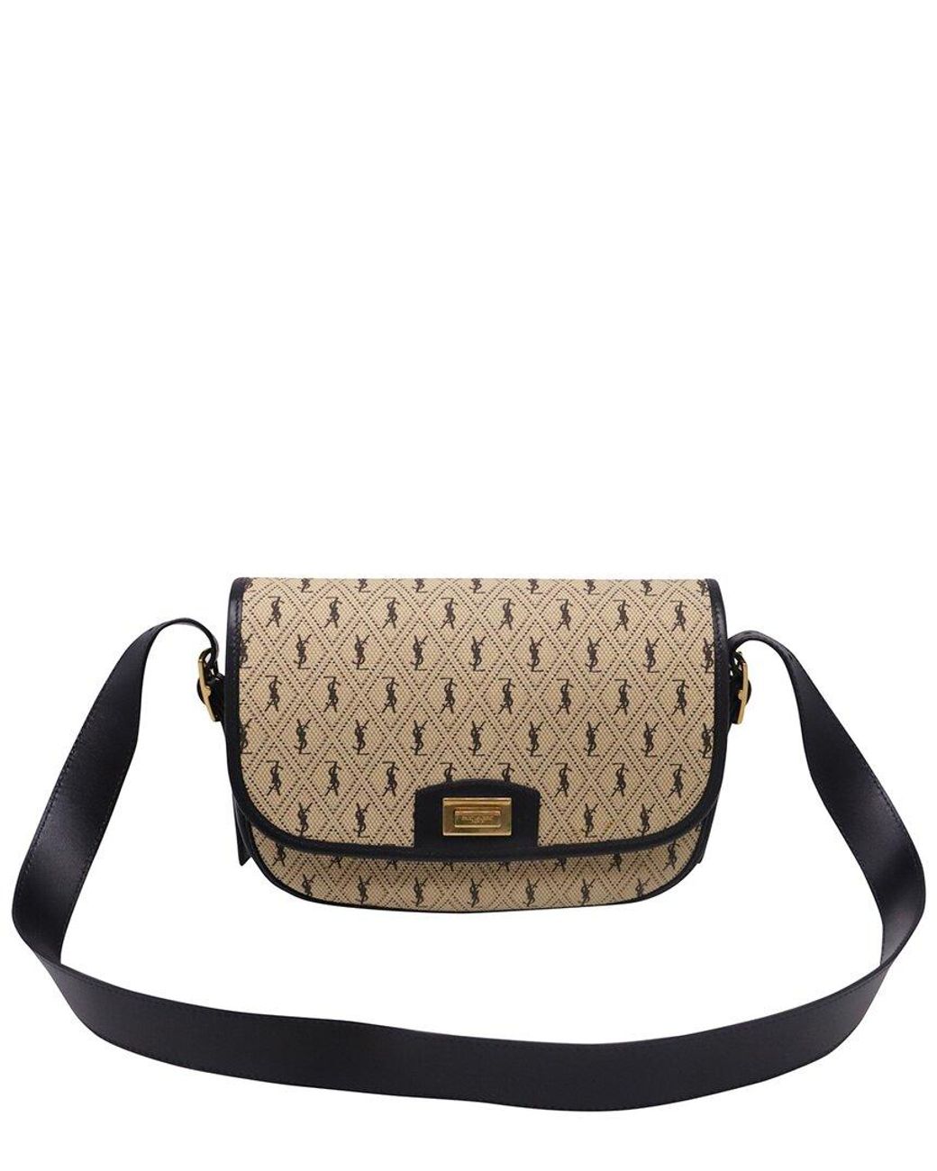 Saint Laurent Gray Camel Canvas Monogram All-Over Logo Satchel (Authentic Pre- Loved)