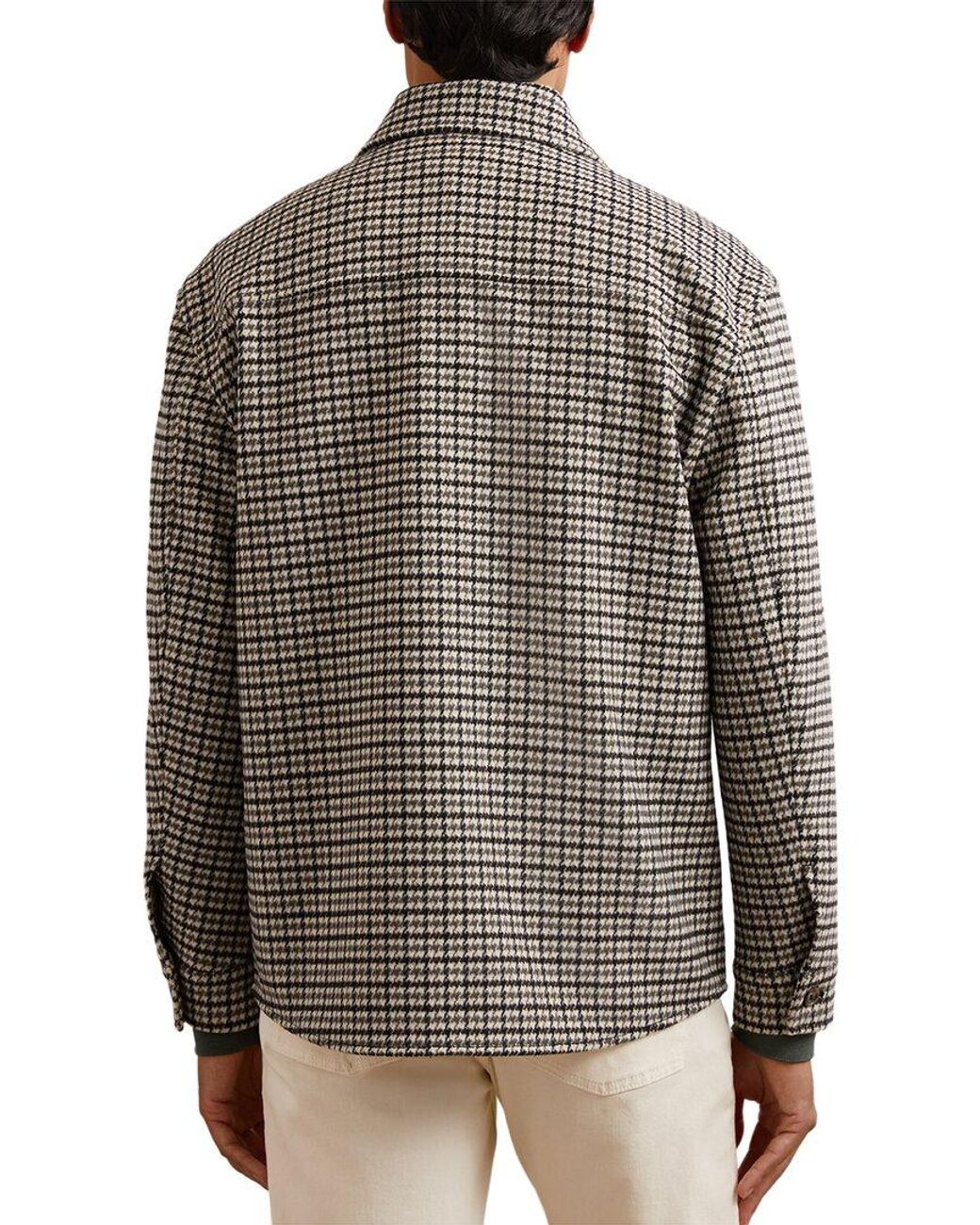 Reiss Gray Liam Houndstooth Wool-Blend Casual Shirt for men