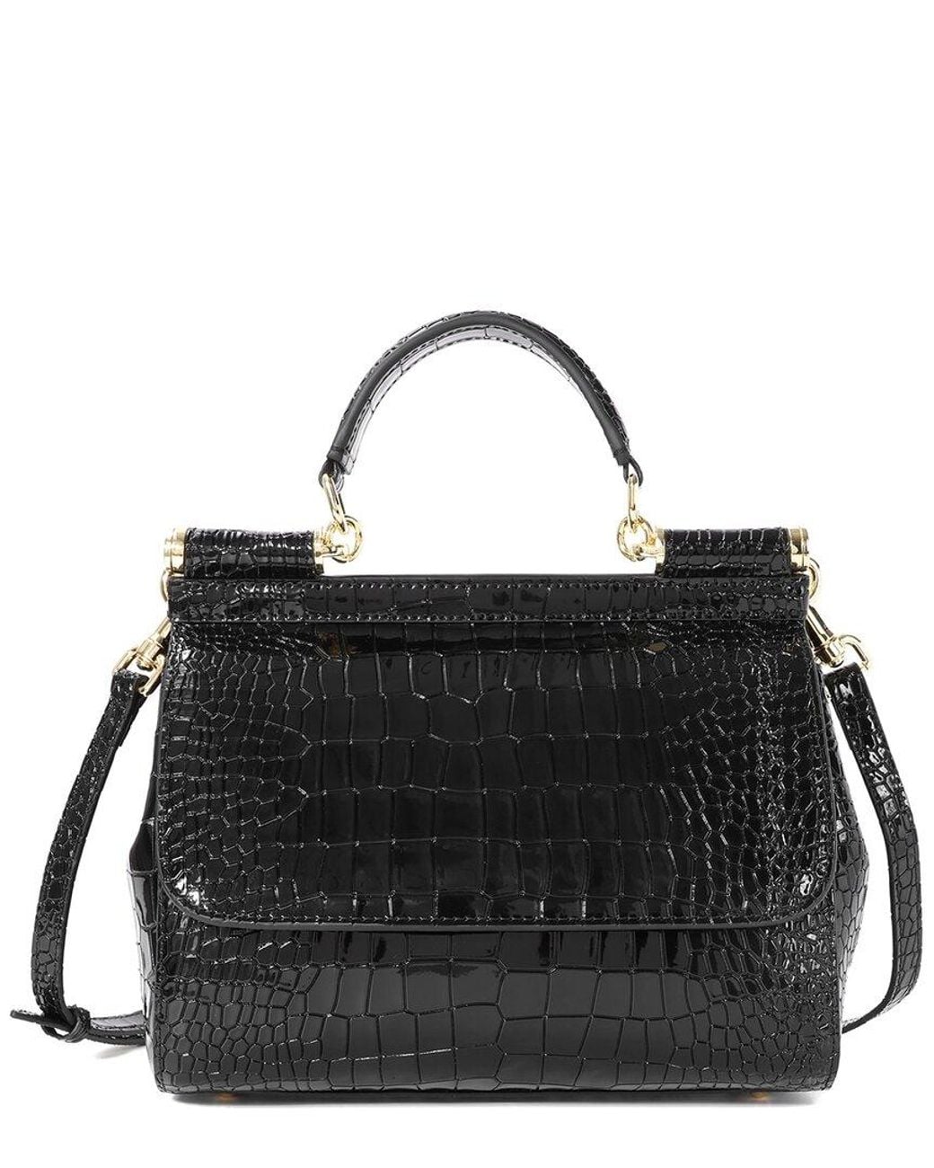 Tiffany & Fred Paris Black Croc-Embossed Leather Satchel Bag