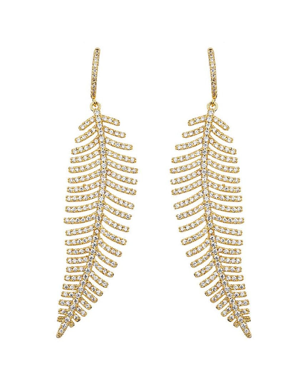 Eye Candy LA Metallic 18k Gold Plated Feather Drop Earrings