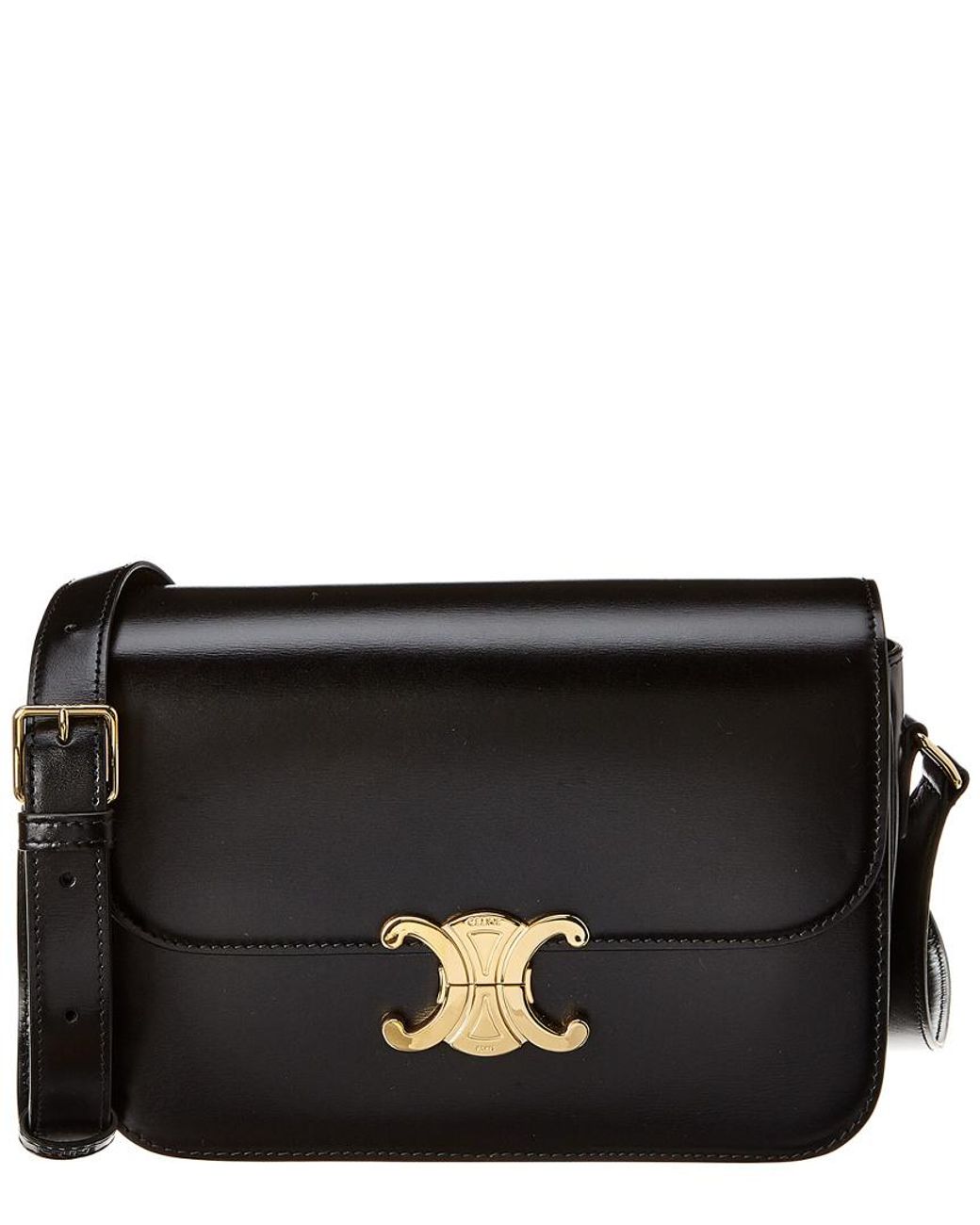 Celine Medium Triomphe Leather Shoulder Bag in Black | Lyst