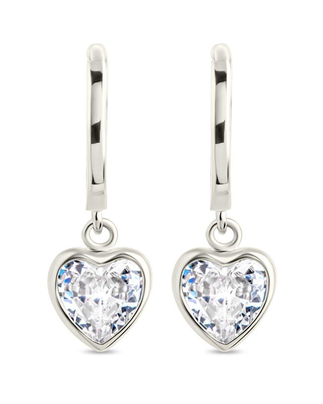 Sterling Forever Metallic Silver Cz Lizzy Heart Drop Earrings