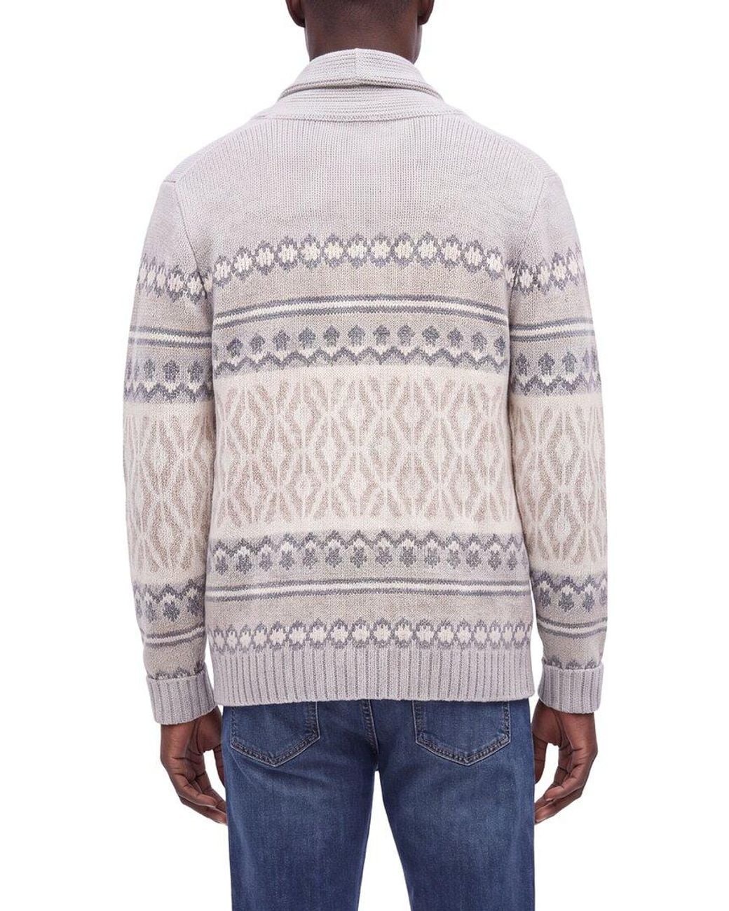 N.Peal Cashmere Gray Jacquard 100% Cashmere Shawl Collar Cardigan for men