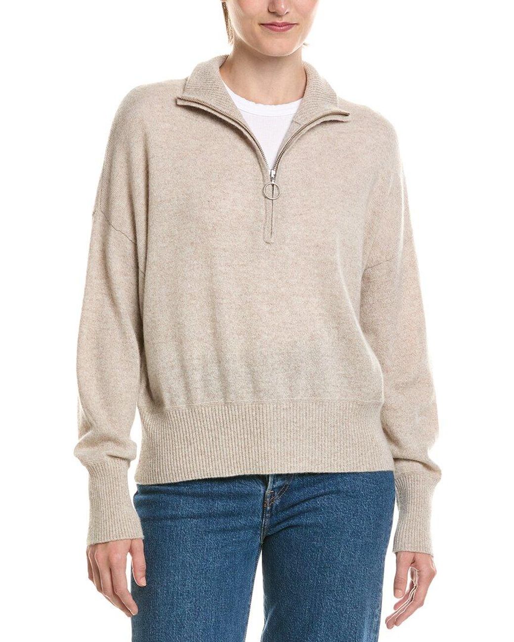 Brodie Cashmere Natural Bryanna Trim Half Zip 100% Cashmere Sweater