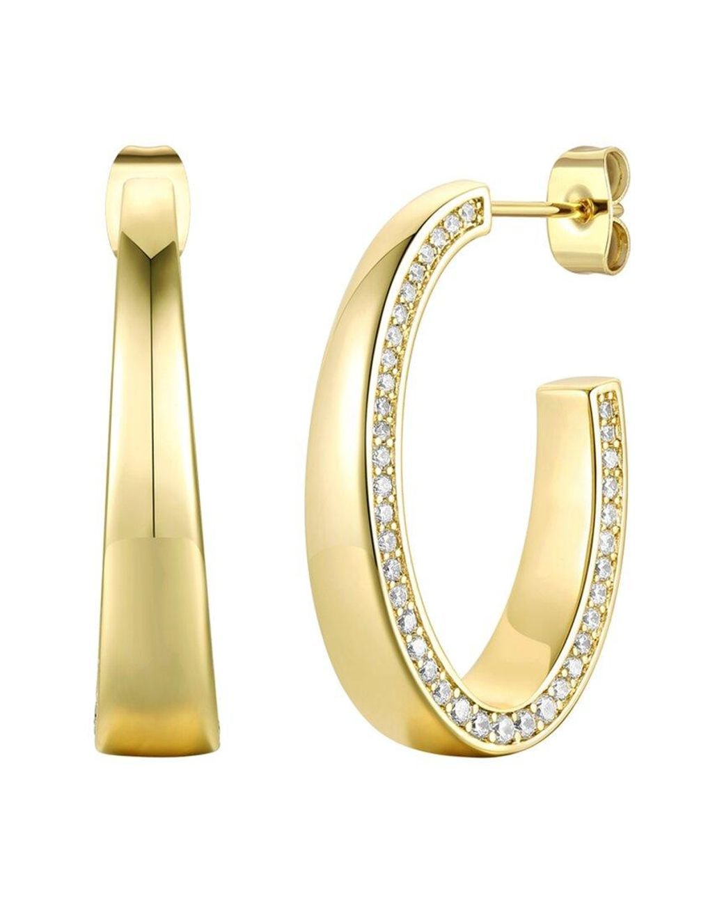 Genevive Jewelry Metallic 14k Over Silver Cz Tapered C Earrings