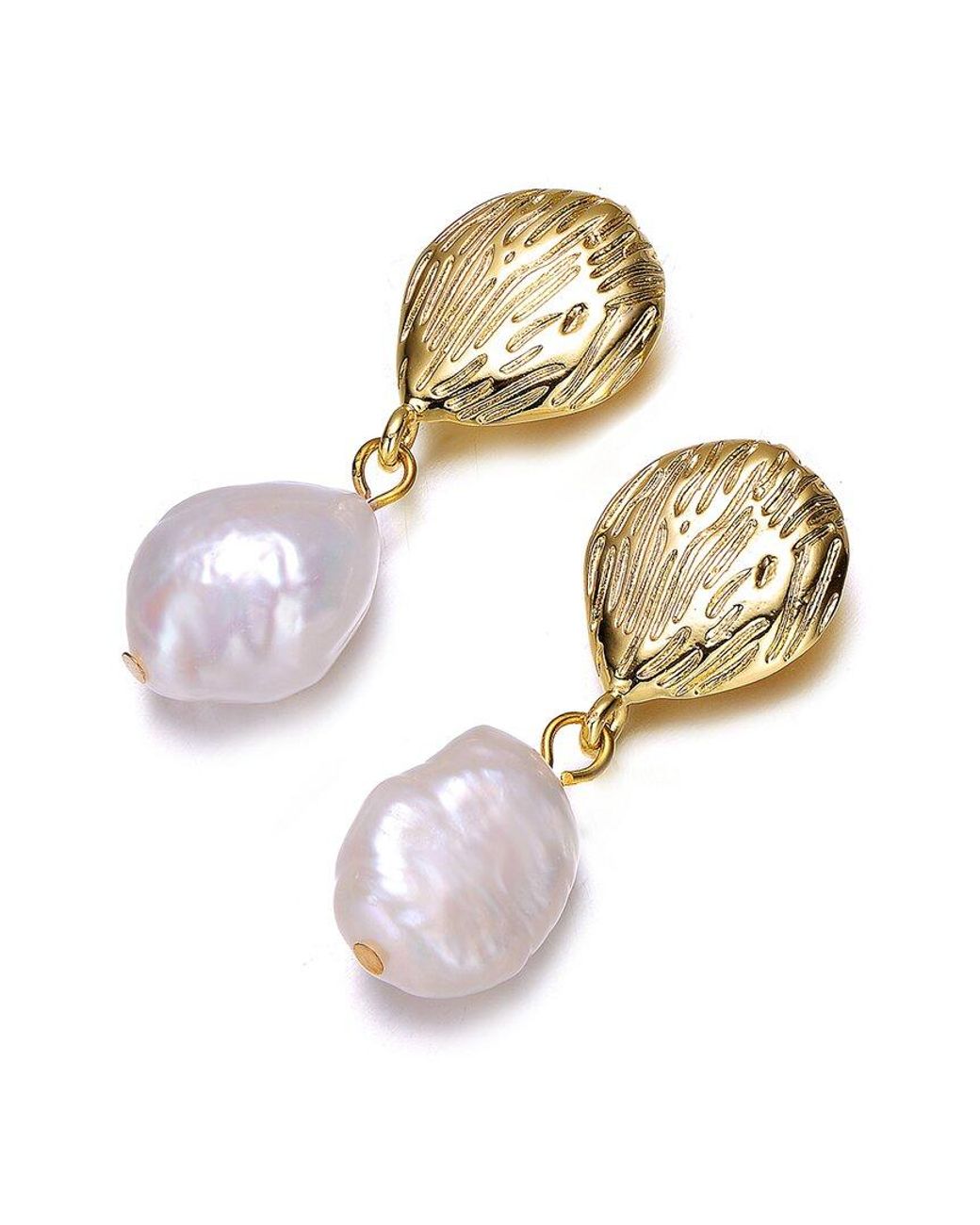 Genevive Jewelry Metallic 14k Over Silver 7-9.5mm Pearl Earrings
