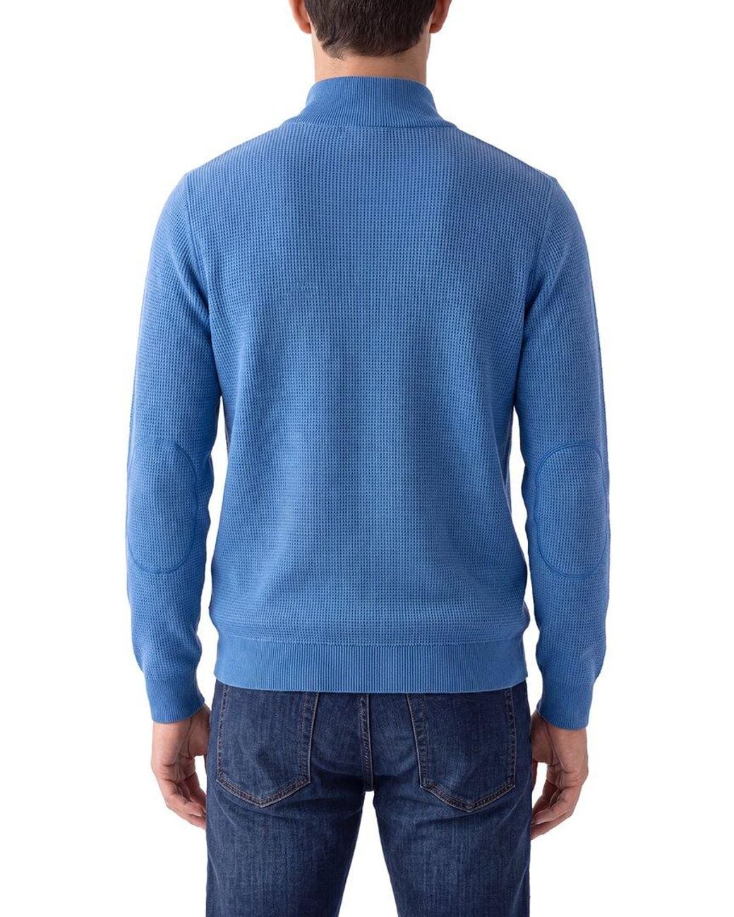 N.Peal Cashmere Blue Carnaby Birdseye 1/2-Zip 100% Cashmere Mock Neck Sweater for men