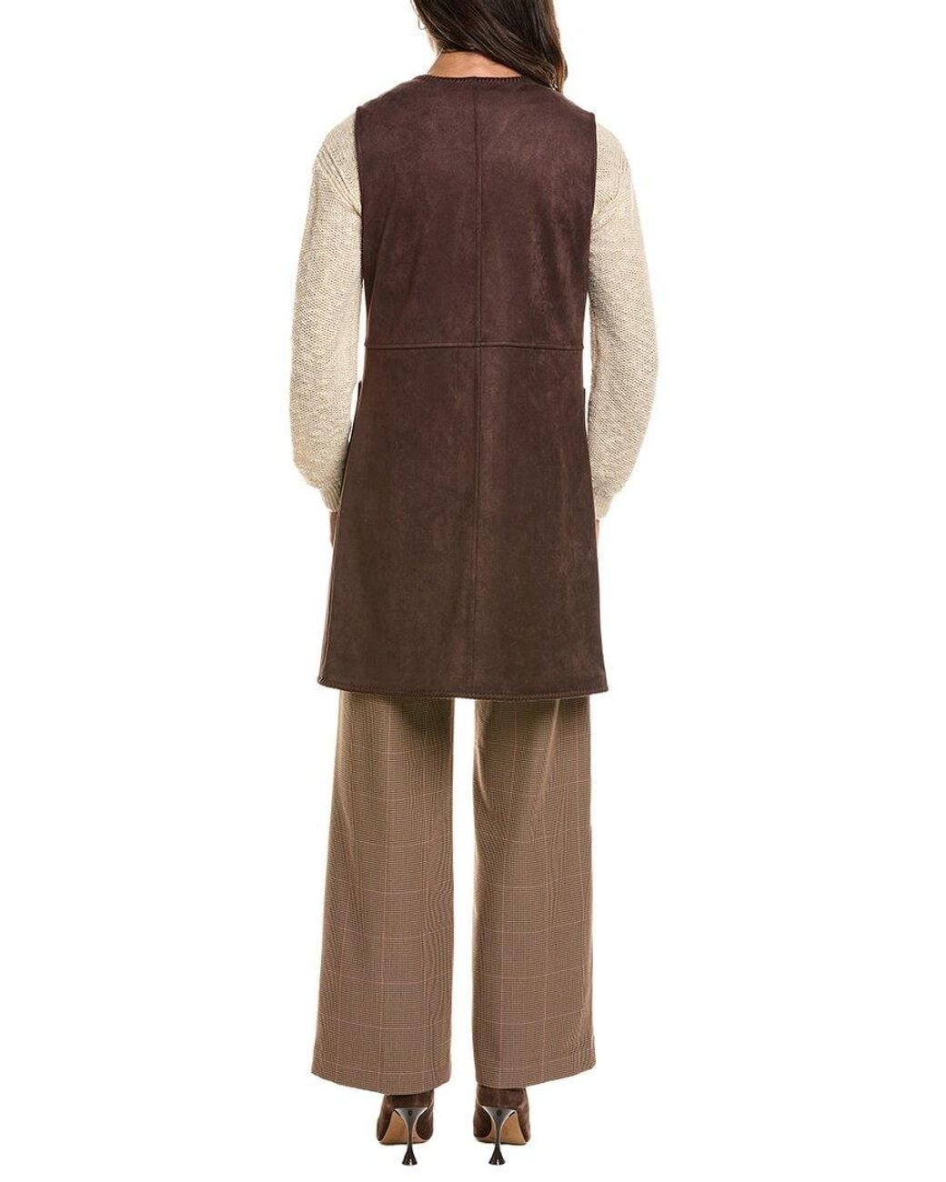Tahari Brown Open Front Vest