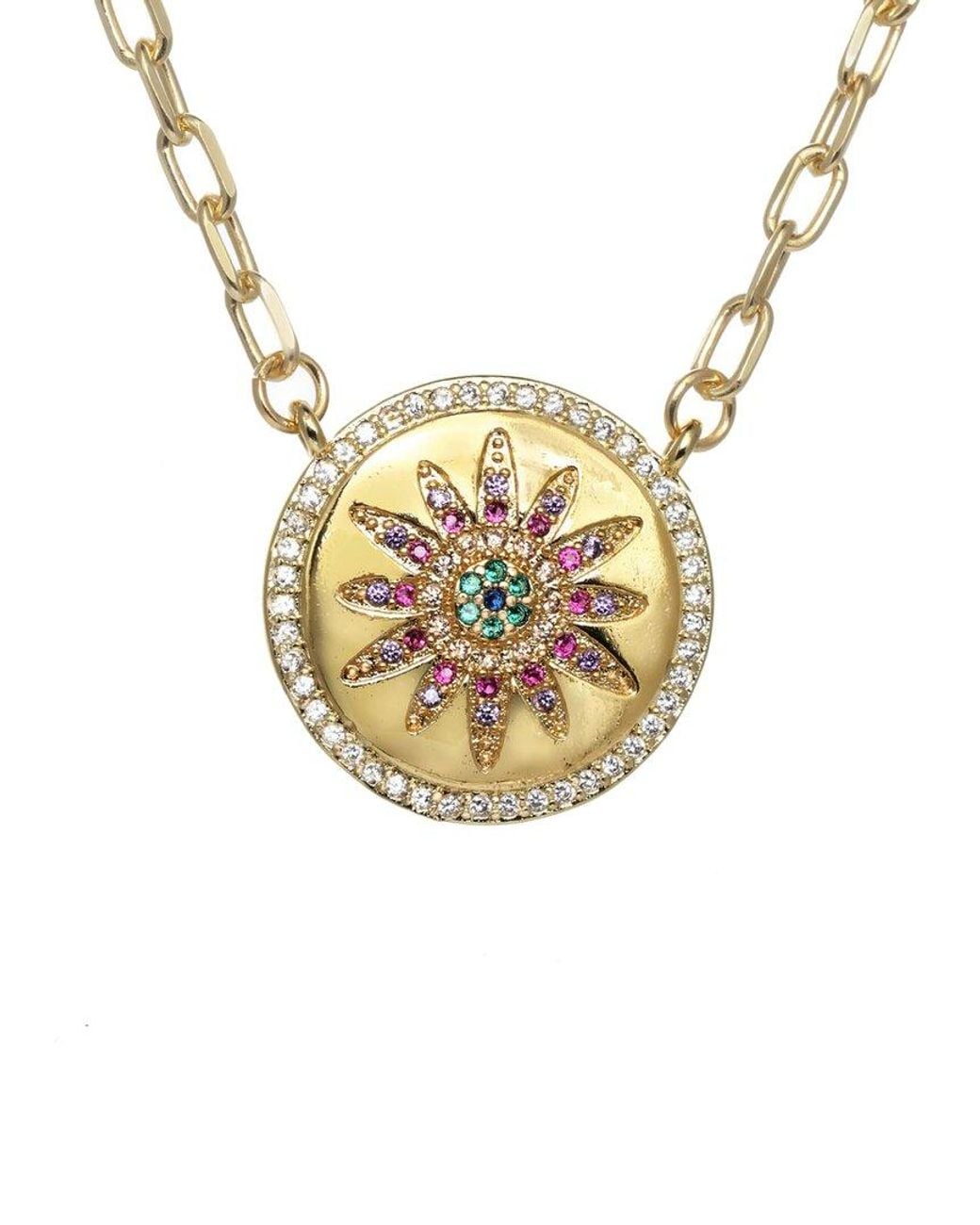 Rachel Reinhardt Jewelry Metallic 14k Over Silver Cz Starburst Necklace
