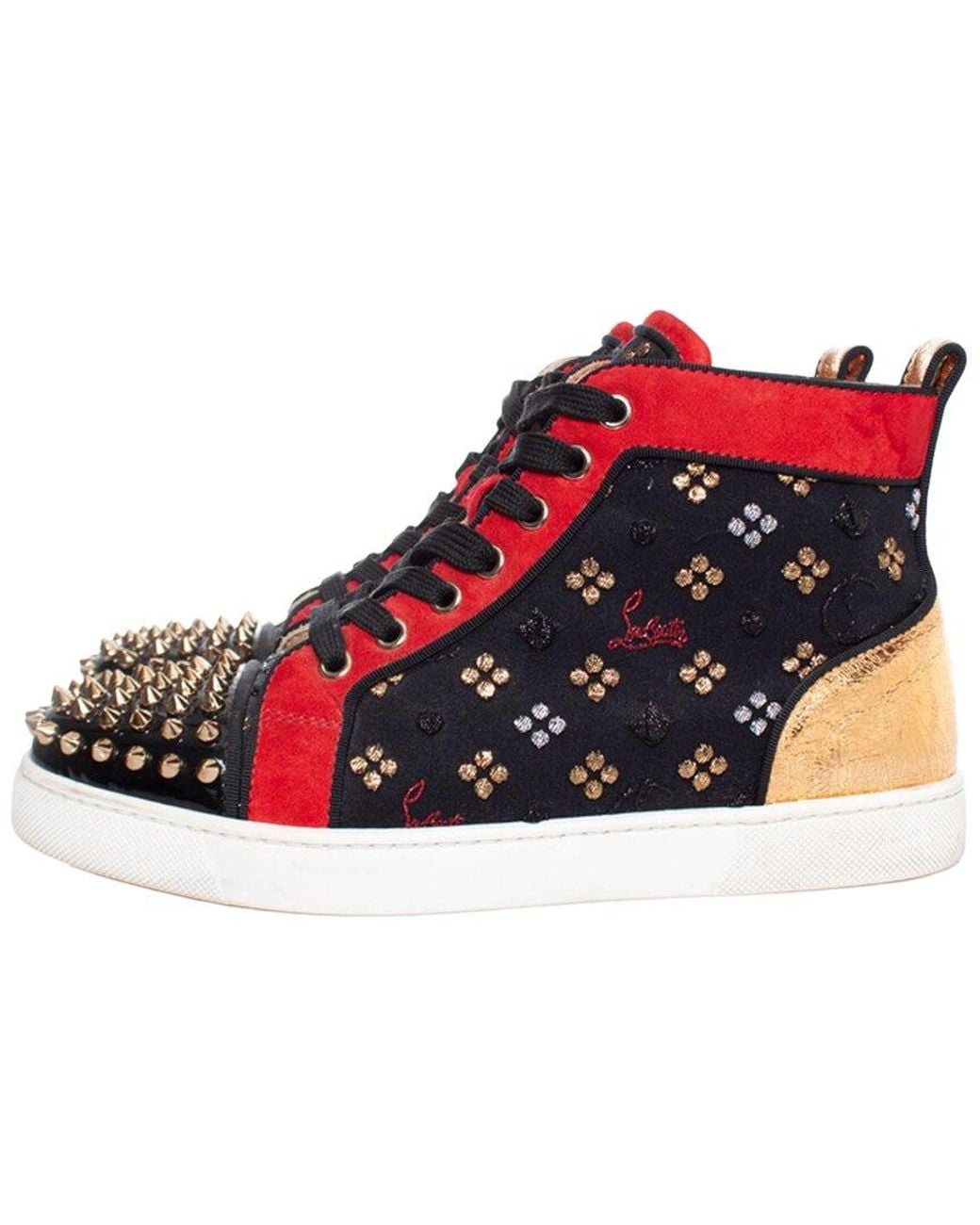 Christian Louboutin Red Suede Lou Spike High-Top Sneaker (Authentic Pre- Loved)