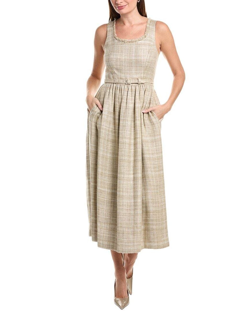 Adam Lippes Natural Scoop Neck Linen-Blend Dress