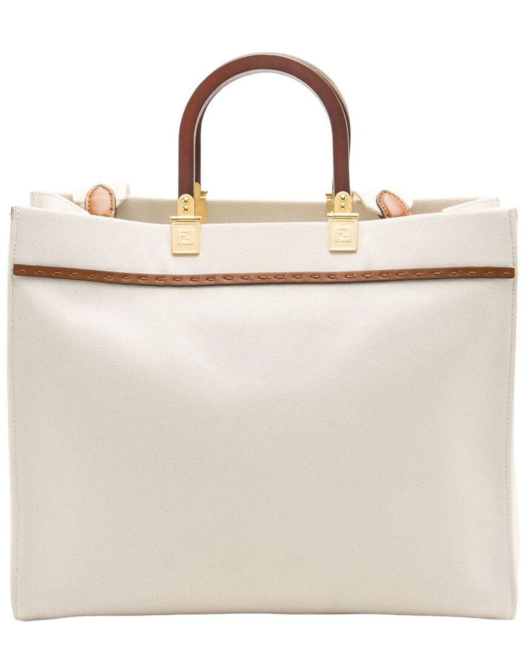 Fendi Natural Canvas & Leather Sunshine Medium Shopper Tote (Authentic Pre- Loved)